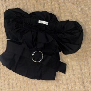 Black Ruffled Off-Shoulder Top